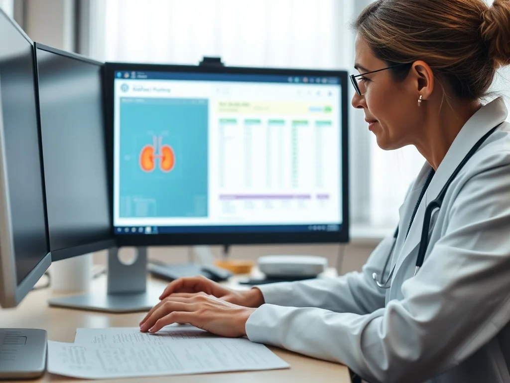 Consulta de nefrologia revisando resultados de laboratorio